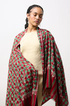Embroidered Shawl - Red/Green Spirals