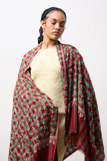 Embroidered Shawl - Red/Green Spirals