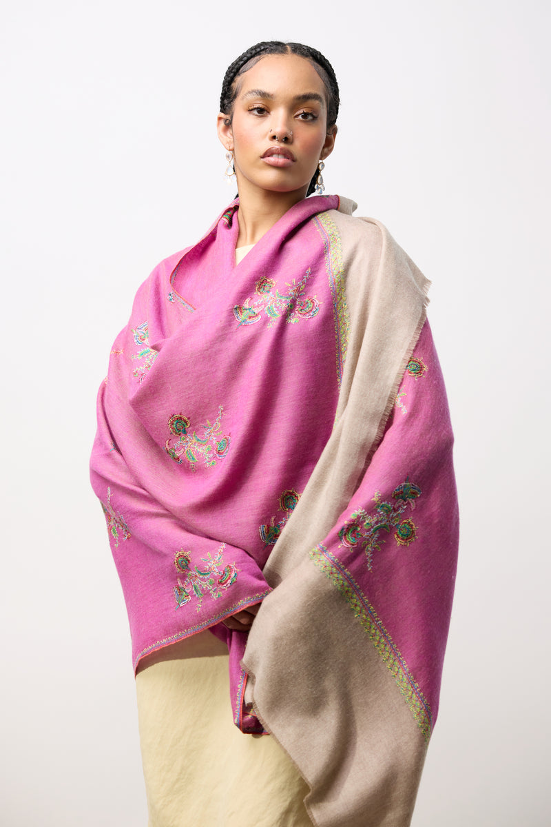 Embroidered Shawl - Magenta Floral