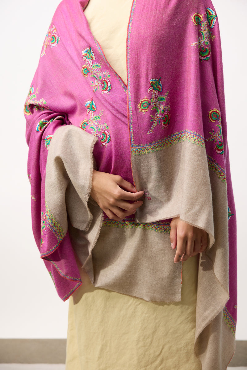 Embroidered Shawl - Magenta Floral
