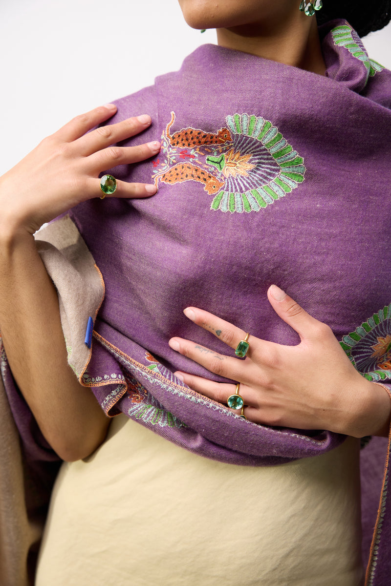 Embroidered Shawl - Purple Tiger
