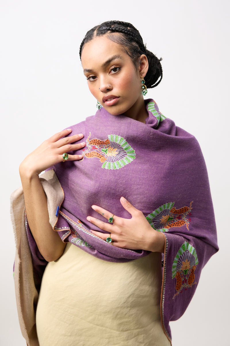 Embroidered Shawl - Purple Tiger