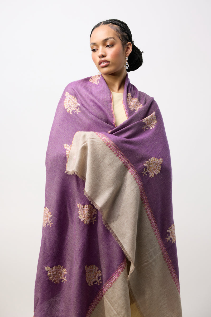 Embroidered Shawl - Purple Floral