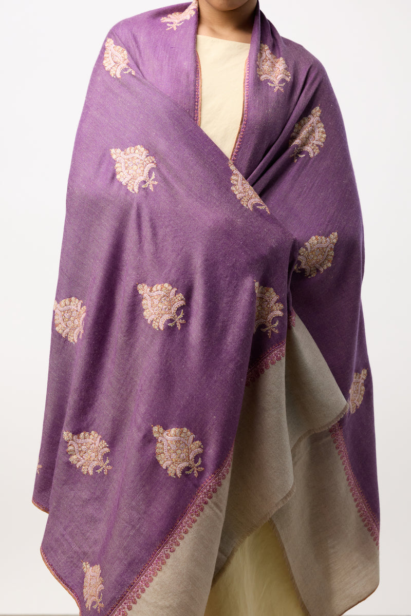 Embroidered Shawl - Purple Floral