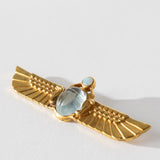 Large Winged Scarab with Carved Aqua & Opal 4mm