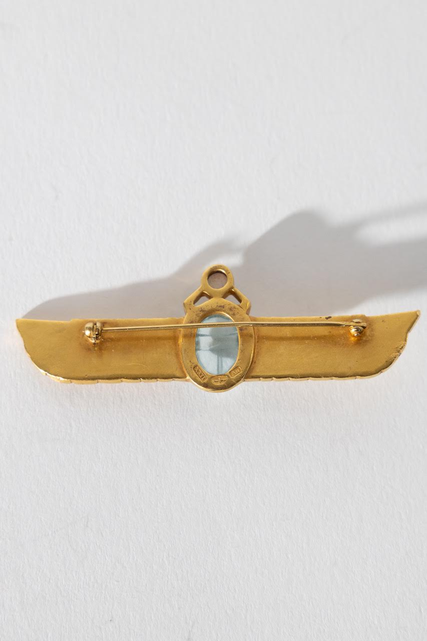 Large Winged Scarab with Carved Aqua & Opal 4mm