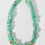 2 Strand Gem Tumbled Emerald Necklace with Coin and Rice Nuggets
