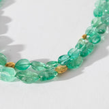 2 Strand Gem Tumbled Emerald Necklace with Coin and Rice Nuggets