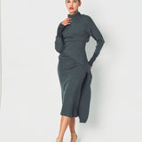 Lanvin Draped Midi Dress in Wool and Cashmere