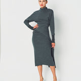 Lanvin Draped Midi Dress in Wool and Cashmere
