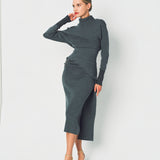 Lanvin Draped Midi Dress in Wool and Cashmere