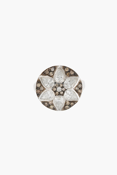 18K White Gold Deco Diamond Flower Ring