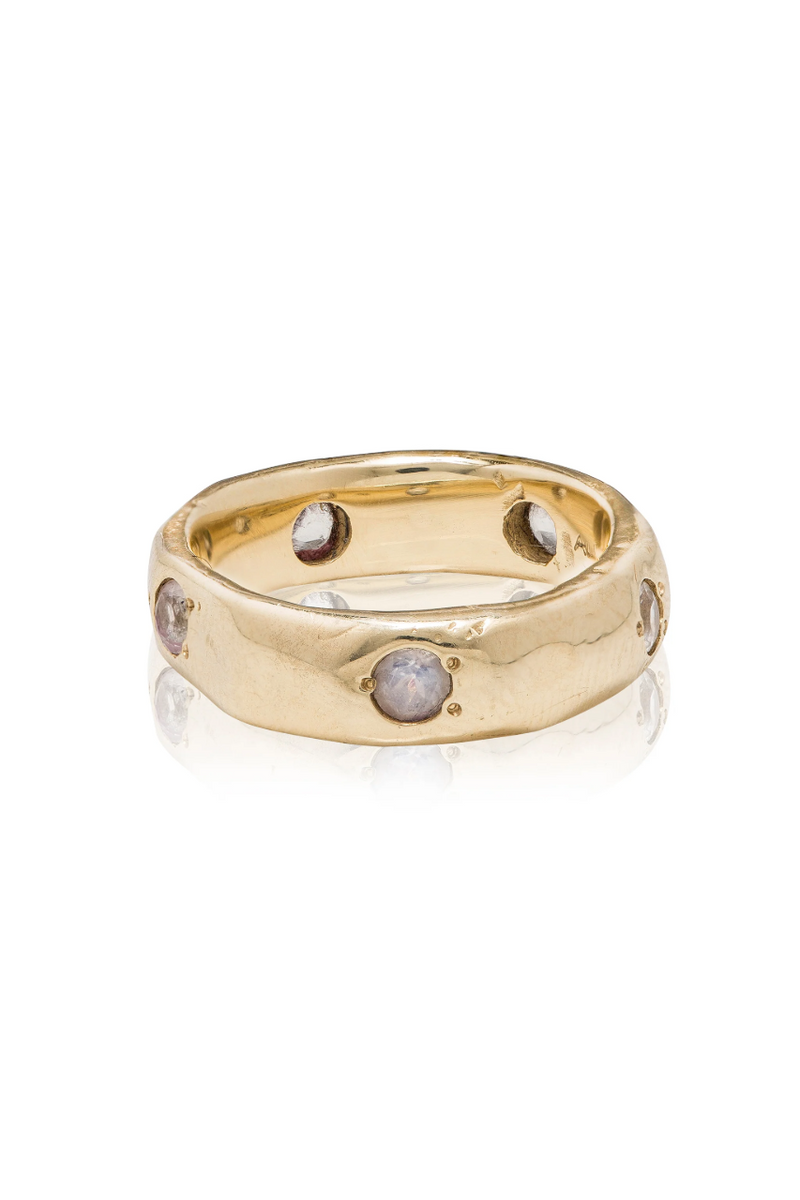14k Yellow Gold Ring with 5 Faceted Blue Moonstones