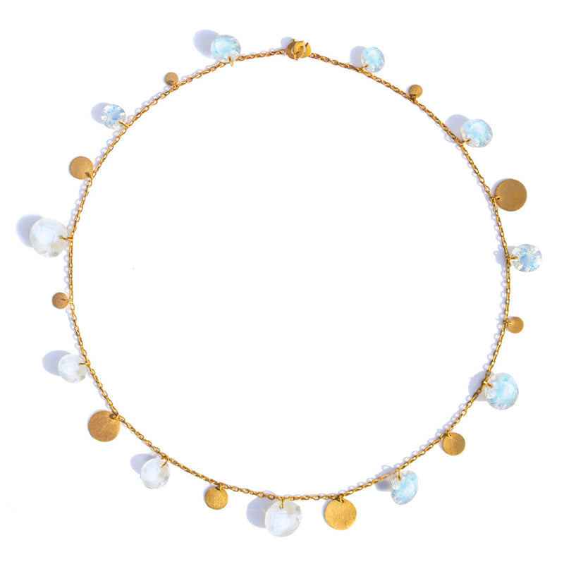 22K Yellow Gold Dangling Rainbow Moonstone 17" Necklace
