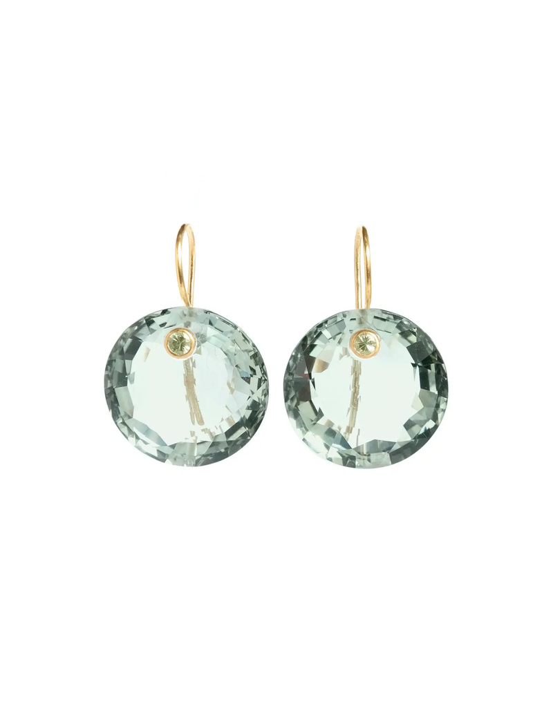 22K Yellow Gold Green Quartz and Apatite XL Gem Earrings