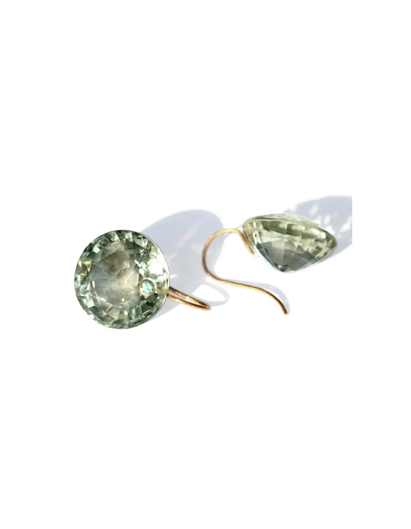 22K Yellow Gold Green Quartz and Apatite XL Gem Earrings
