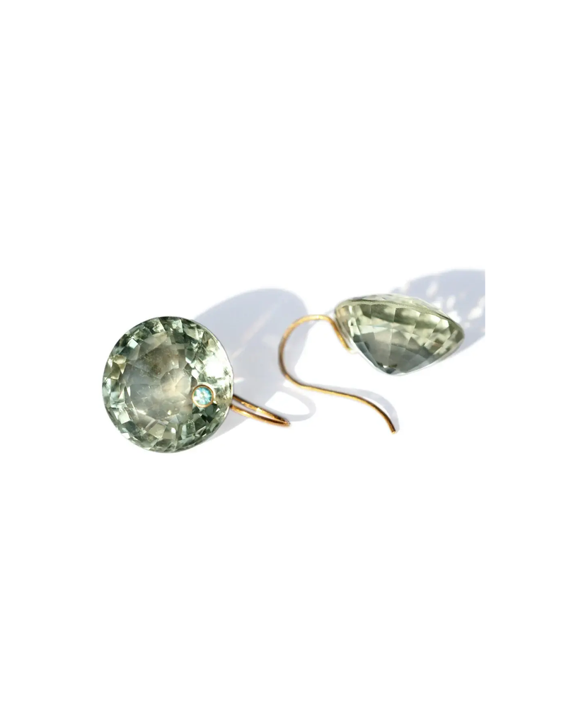 22K Yellow Gold Green Quartz and Apatite XL Gem Earrings
