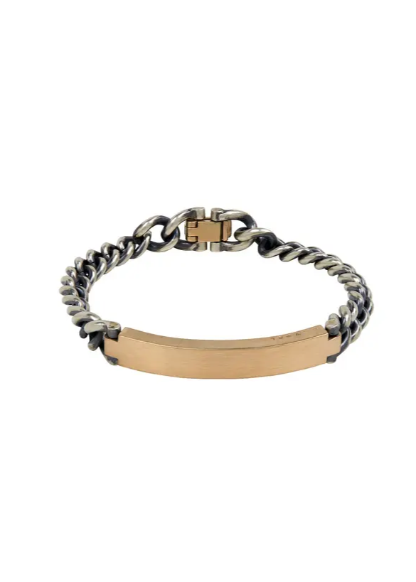 925 Silver and 10K Yellow Gold ID Bracelet