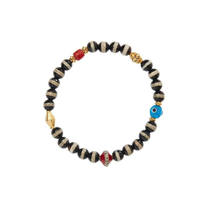 Black Agate Stripe Beaded Bracelet