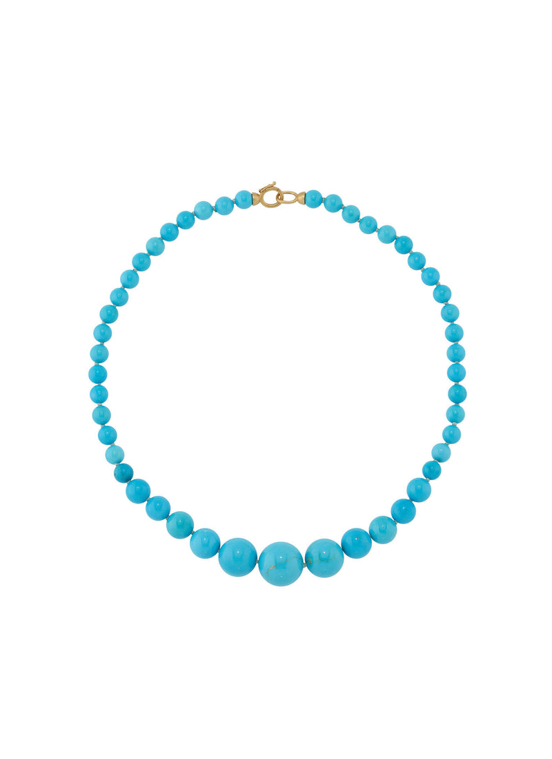 Beaded 16.25" Necklace Strung with Kingman Turquoise Spheres and 18K Yellow Gold Clasp