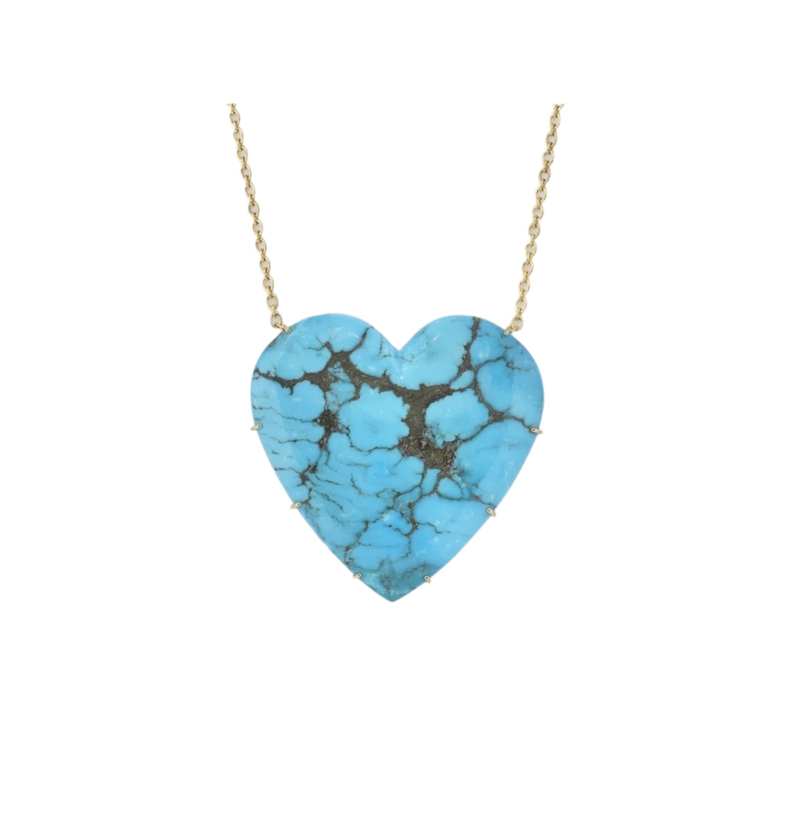 18K Yellow Gold 16" Necklace Set with Turquoise Heart