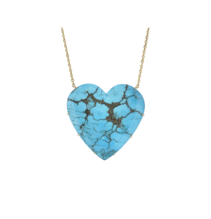 18K Yellow Gold 16" Necklace Set with Turquoise Heart