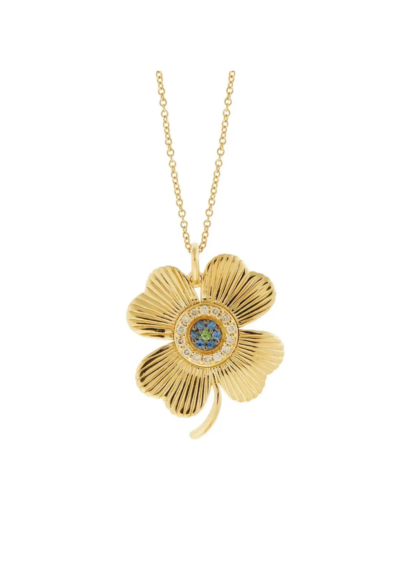 18K Yellow Gold Lucky Clover Eye Pendant
