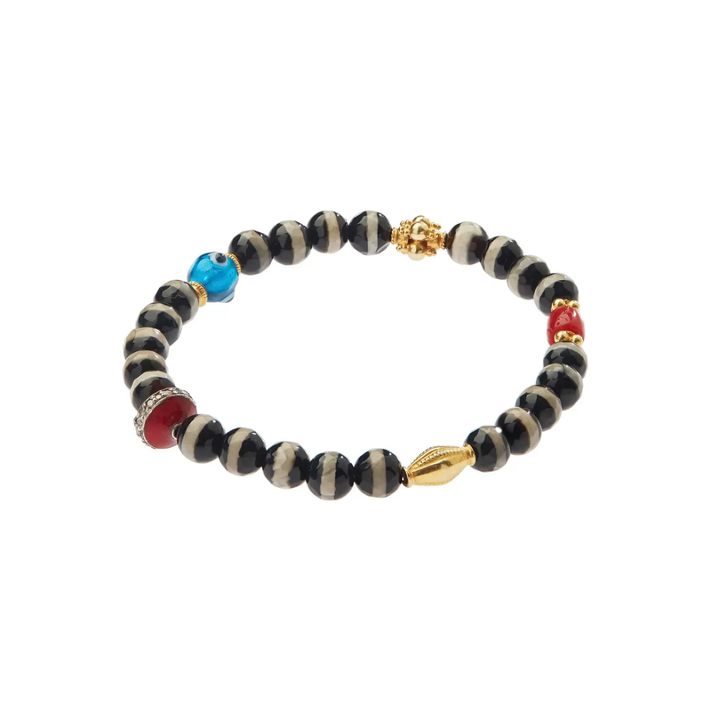 Black Agate Stripe Beaded Bracelet