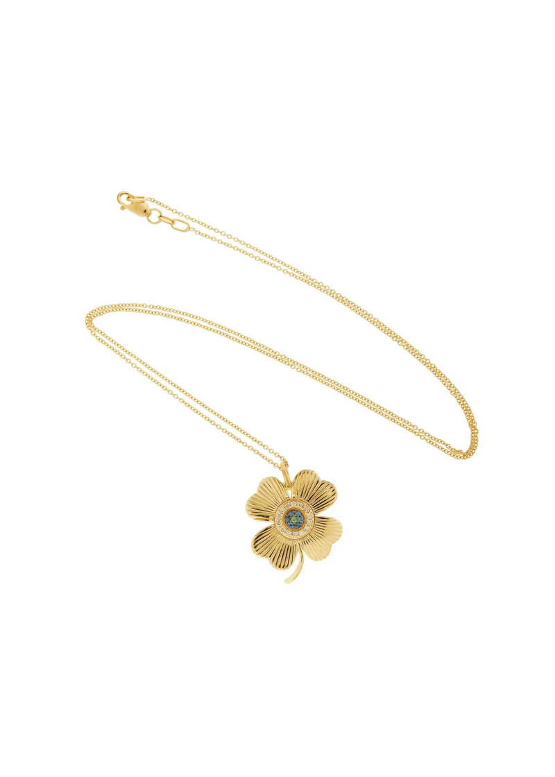 18K Yellow Gold Lucky Clover Eye Pendant