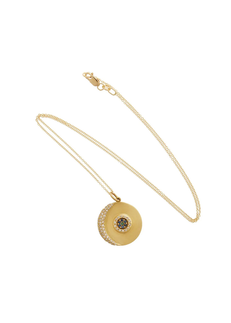 18K Yellow Gold Evil Eye Moon Pendant
