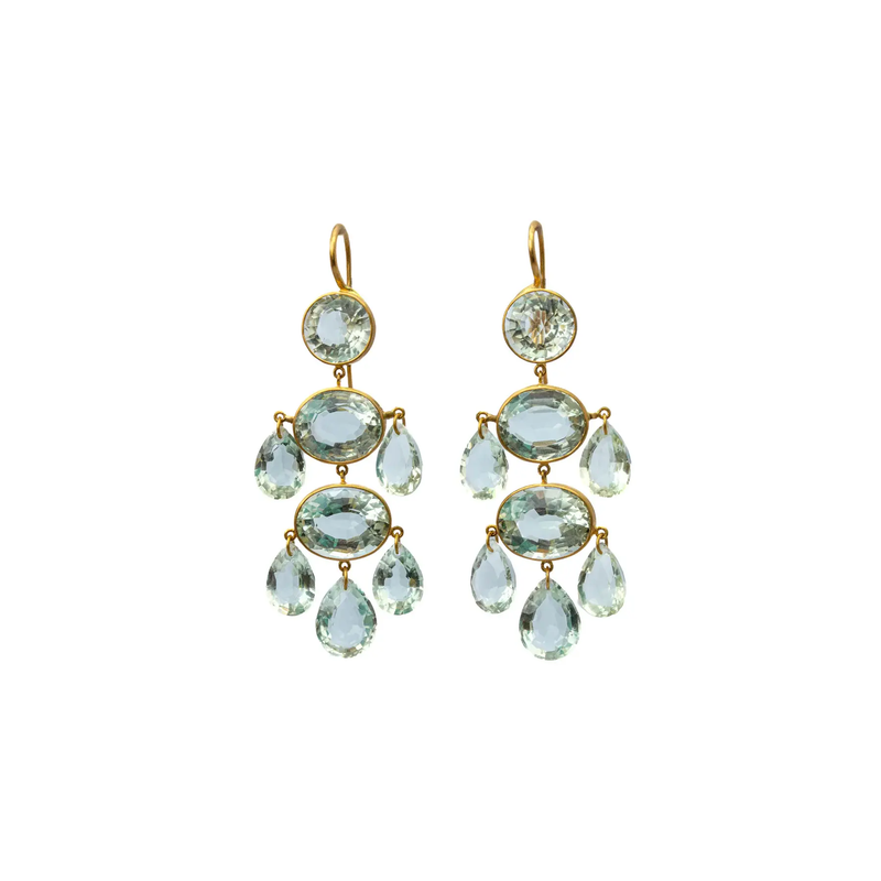 22K Yellow Gold Green Quartz Dauphine Earrings
