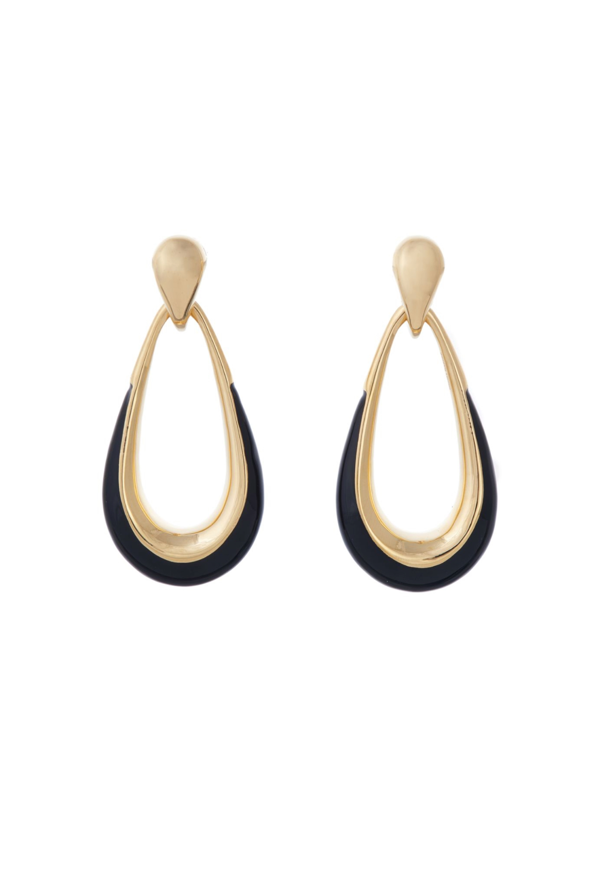 18K Yellow Gold Black Enamel Door Knocker Earrings