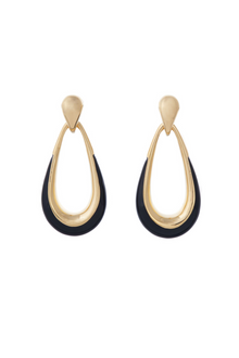 18K Yellow Gold Black Enamel Door Knocker Earrings