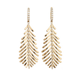 18K Yellow Gold Plume Earrings with Diamond Spine