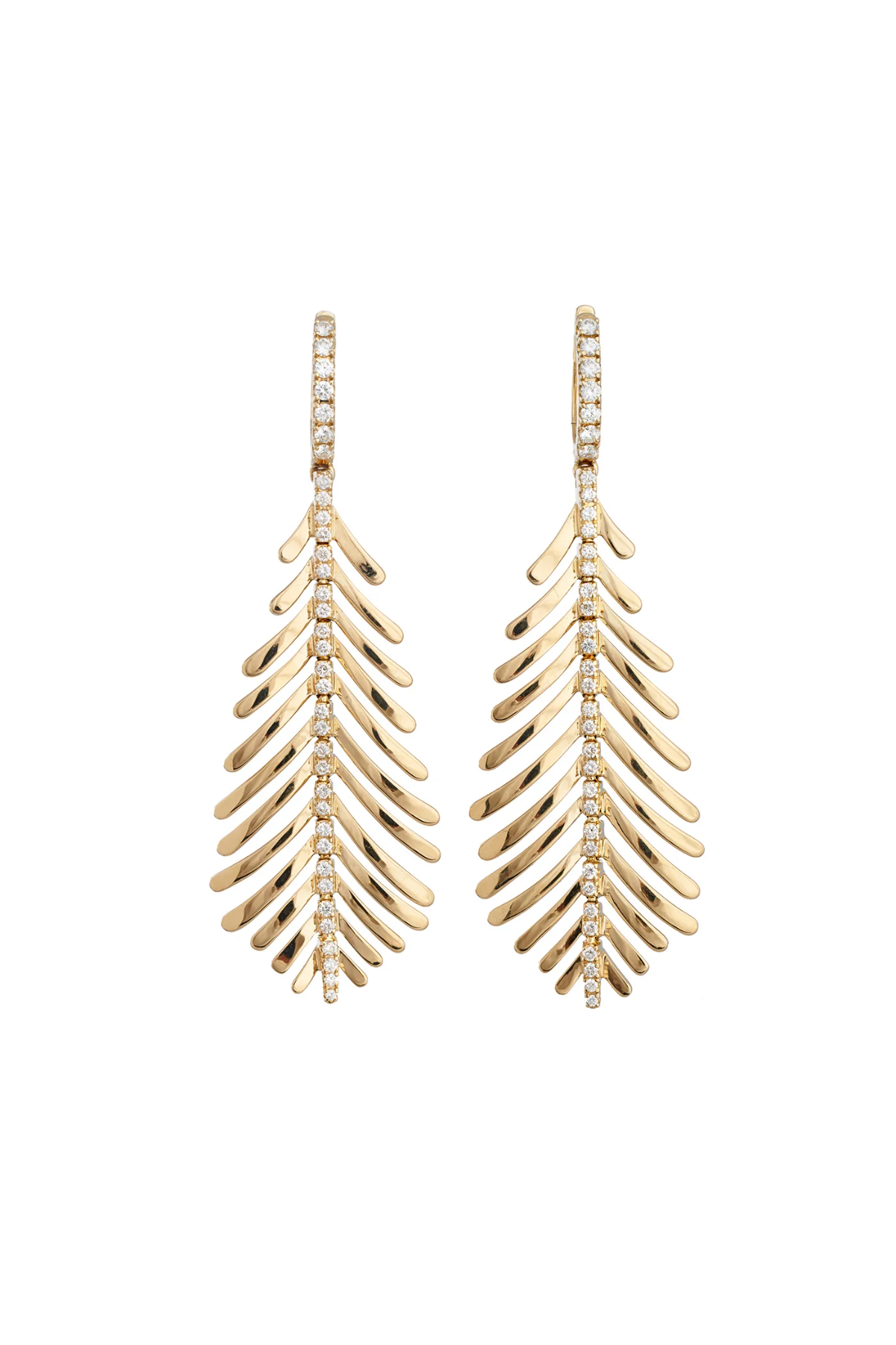18K Yellow Gold Plume Earrings with Diamond Spine