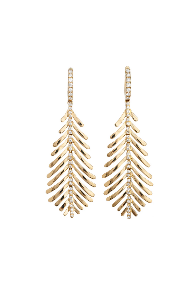 18K Yellow Gold Plume Earrings with Diamond Spine