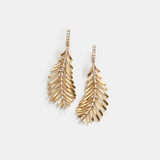 18K Yellow Gold Plume Earrings with Diamond Spine