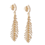 18K Yellow Gold Plume Earrings with Diamond Spine