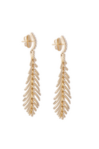 18K Yellow Gold Plume Earrings with Diamond Spine