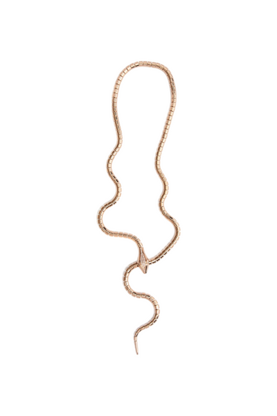 18K Yellow Gold Snake Lariat Wrap Around Necklace with Pavè Diamond Head and Tail