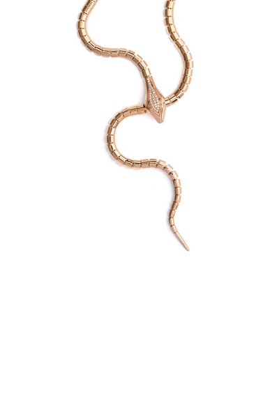 18K Yellow Gold Snake Lariat Wrap Around Necklace with Pavè Diamond Head and Tail