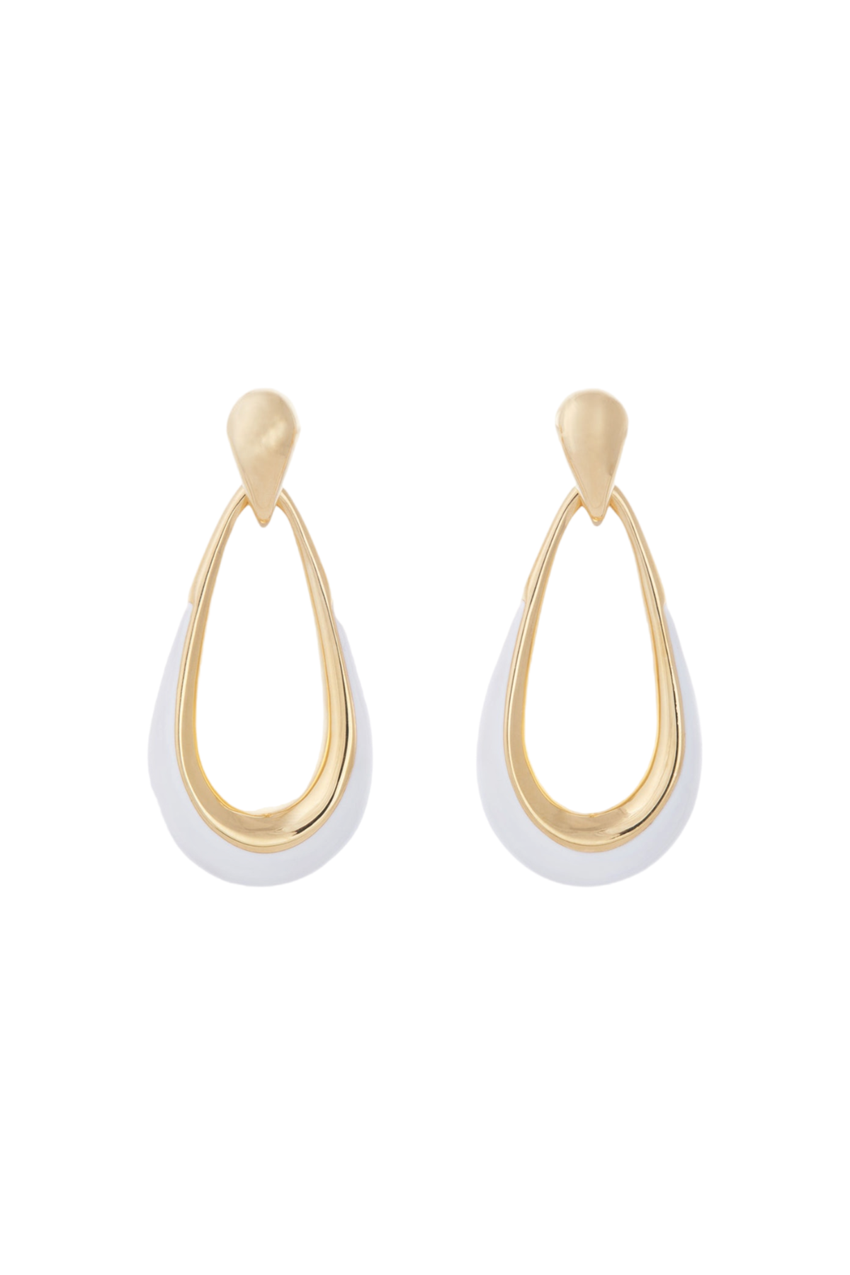 18K Yellow Gold White Enamel Door Knocker Earrings