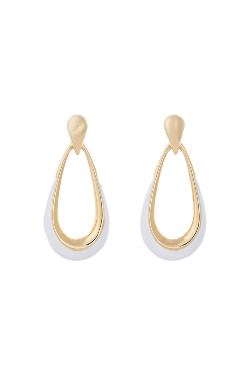 18K Yellow Gold White Enamel Door Knocker Earrings