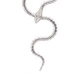Closeup front view of WG Snake lariat necklace on white background, with no model shown