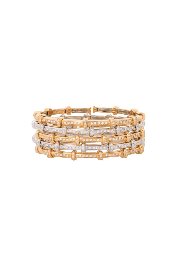 Front view of 18K WG diamond spring bracelet on white background, with no model shown.