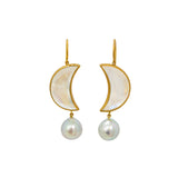 Marie-Hélène De Taillac 22K Yellow Gold Rainbow Moonstone and Pearl Earrings