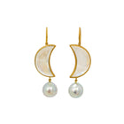 22K Yellow Gold Rainbow Moonstone and Pearl Earrings