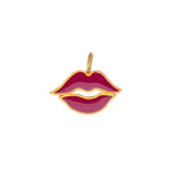 Marie-Hélène de Taillac 22K Yellow Gold Enamel Fuchsia Pink Large Flying Kiss Pendant on Cord