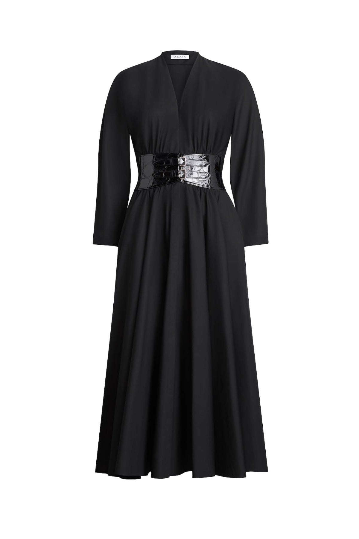 Alaia Noir Long Sleeve Belt Dress - Noir / 36 Alaia Noir Long Sleeve Belt Dress - Noir / 36