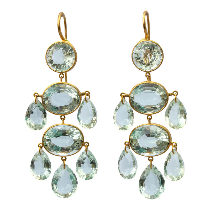 22K Yellow Gold Green Quartz Dauphine Earrings